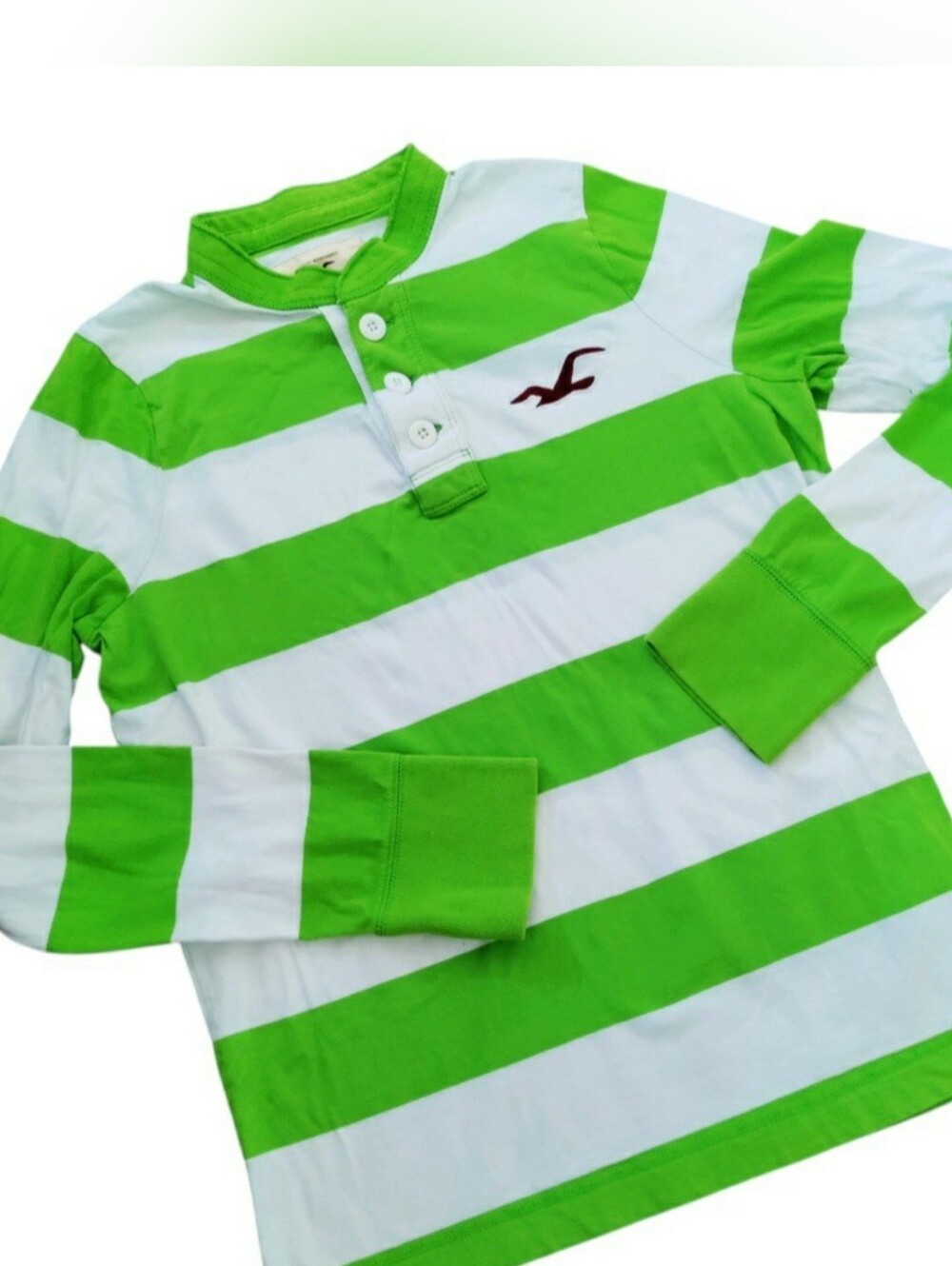 Y2K Hollister Rugby Stripe Henley shirt Embroidered Logo design Preppy
